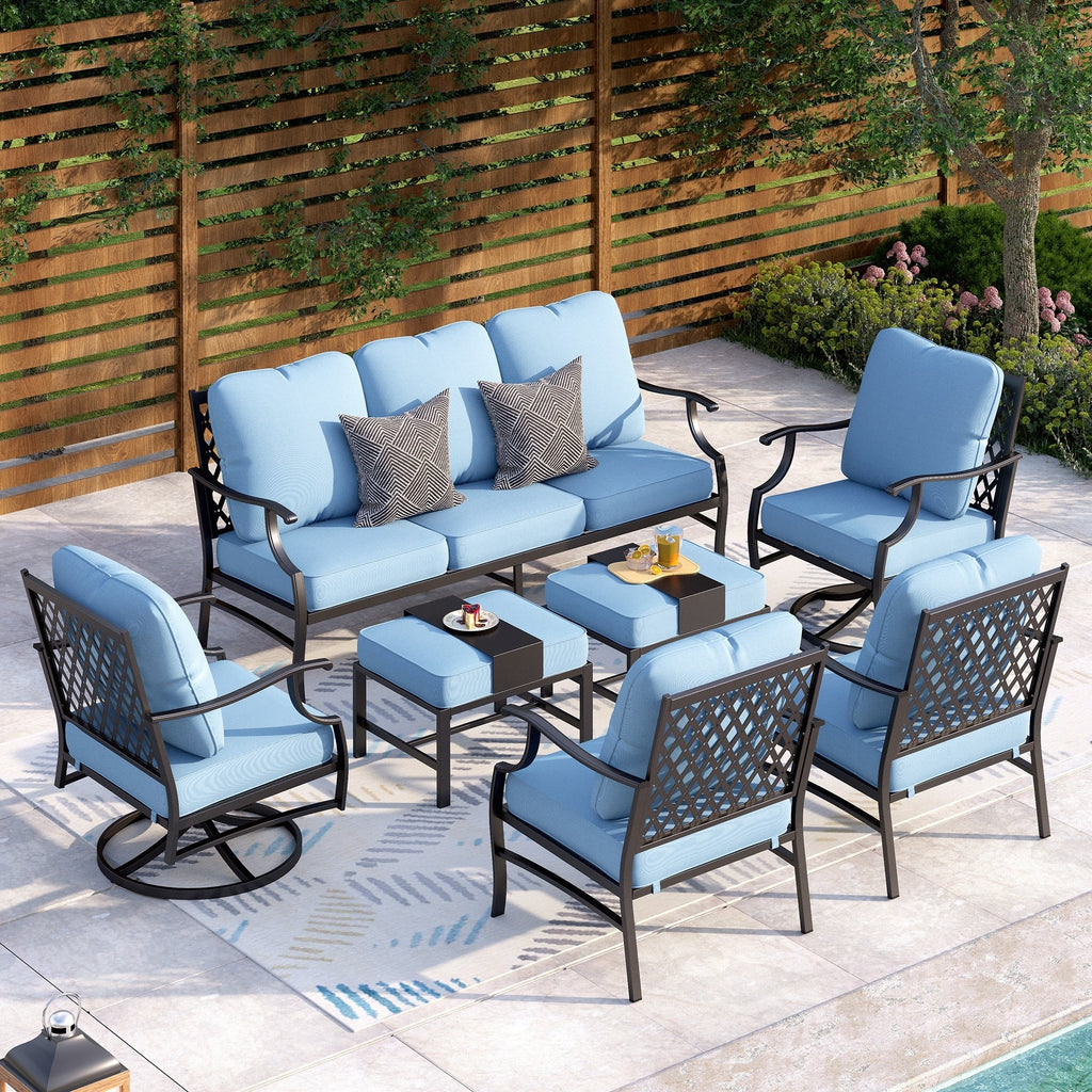 Ensemble de salon de jardin MAISON ARTS 6/7 pièces, canapé avec 2/4 chaises simples, 1 canapé 3 places et table basse/poufs