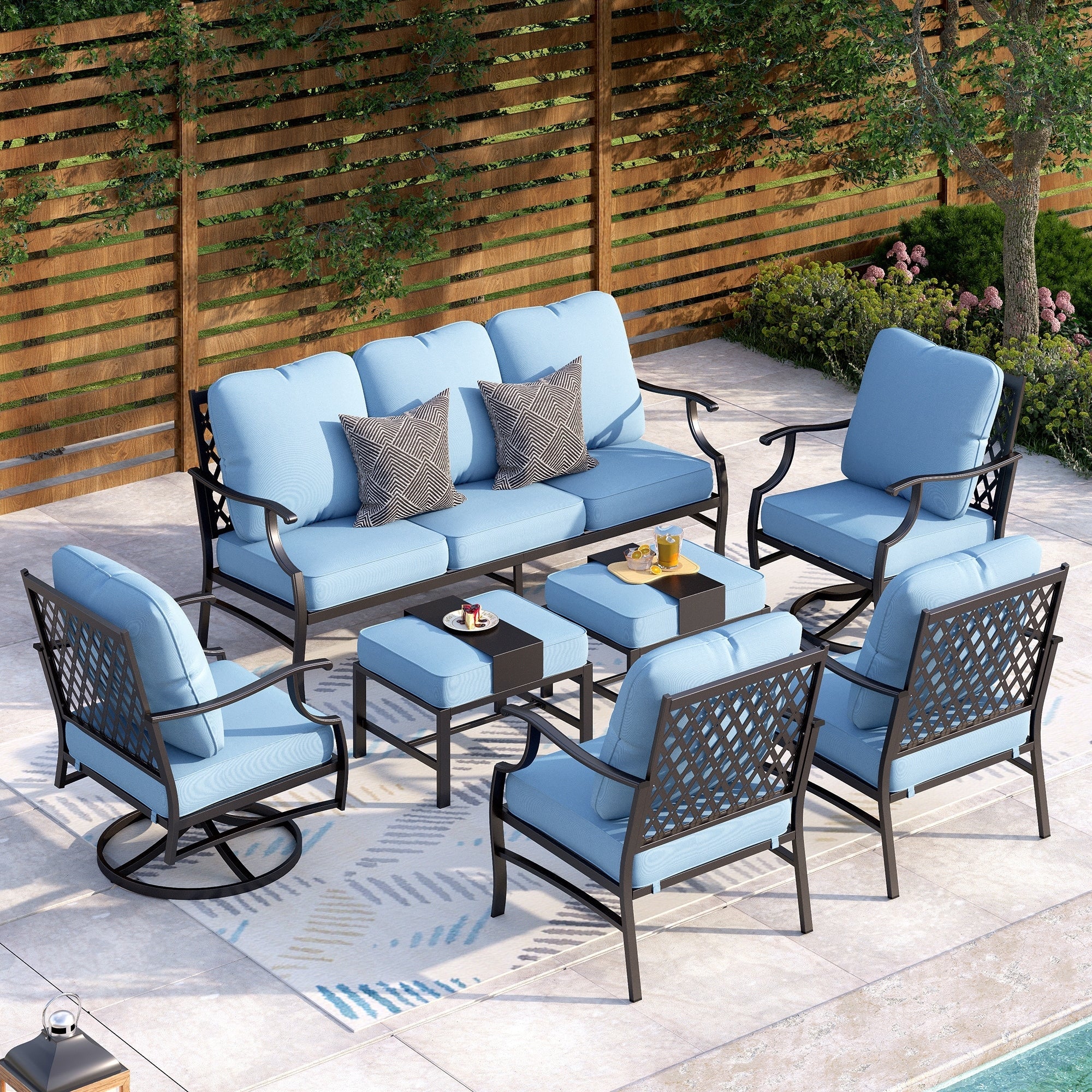 Ensemble de salon de jardin MAISON ARTS 6/7 pièces, canapé avec 2/4 chaises simples, 1 canapé 3 places et table basse/poufs