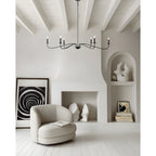 Lustre minimaliste à 6 lumières de 64 pouces, noir mat, or et chrome - N/A