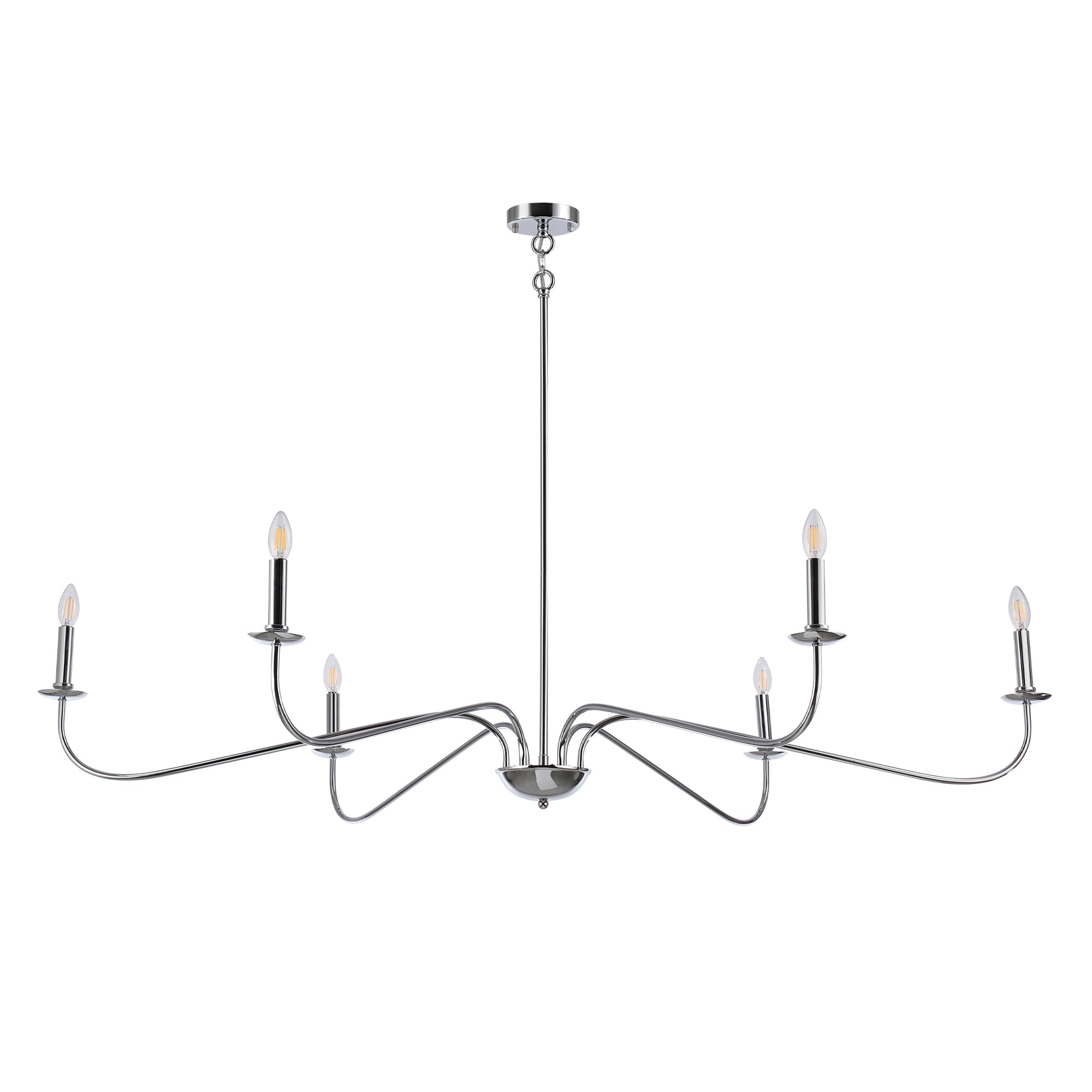 Lustre minimaliste à 6 lumières de 64 pouces, noir mat, or et chrome - N/A