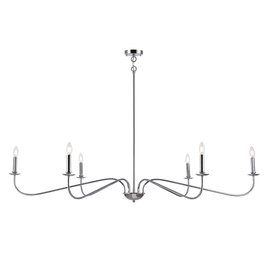 Lustre minimaliste à 6 lumières de 64 pouces, noir mat, or et chrome - N/A