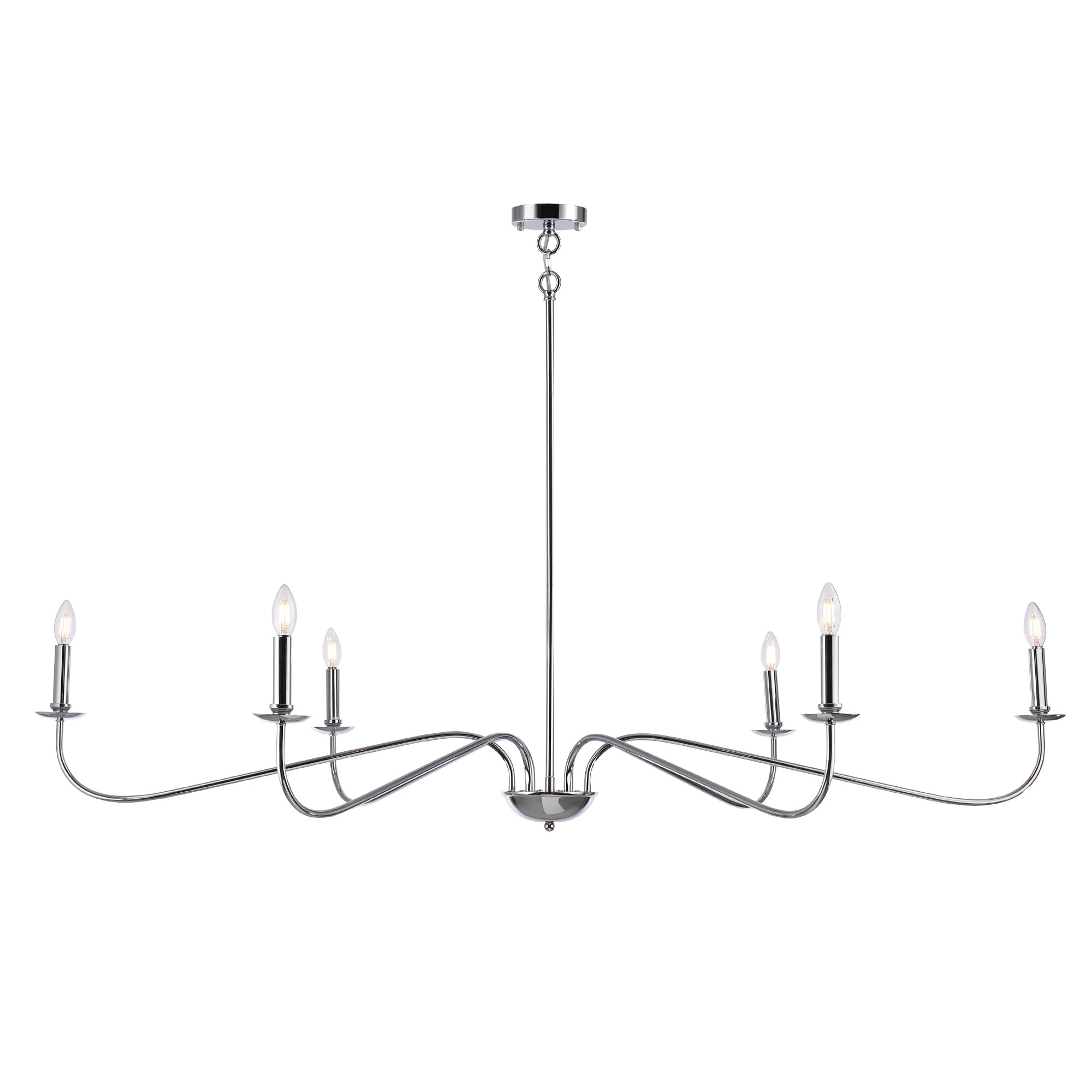 Lustre minimaliste à 6 lumières de 64 pouces, noir mat, or et chrome - N/A