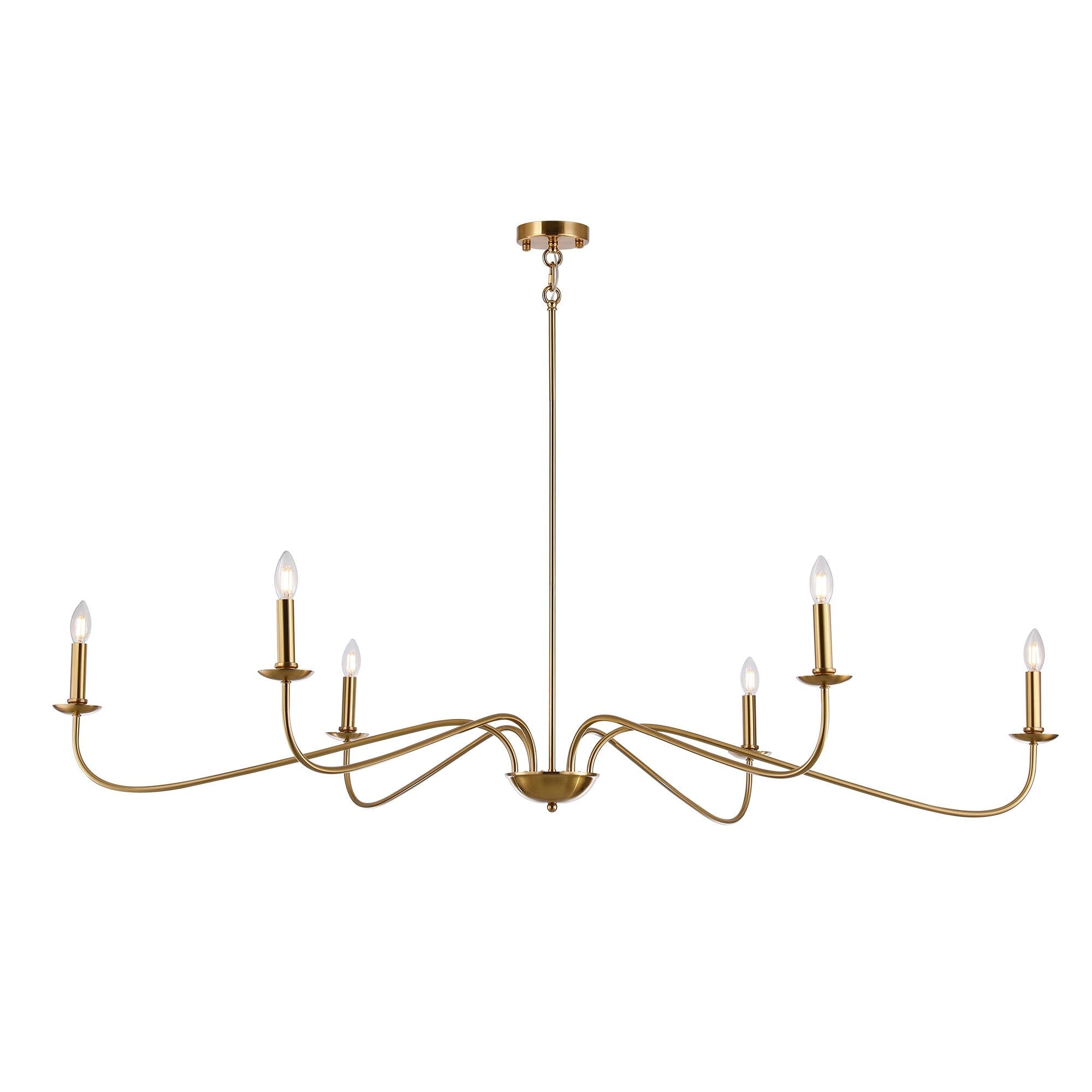 Lustre minimaliste à 6 lumières de 64 pouces, noir mat, or et chrome - N/A