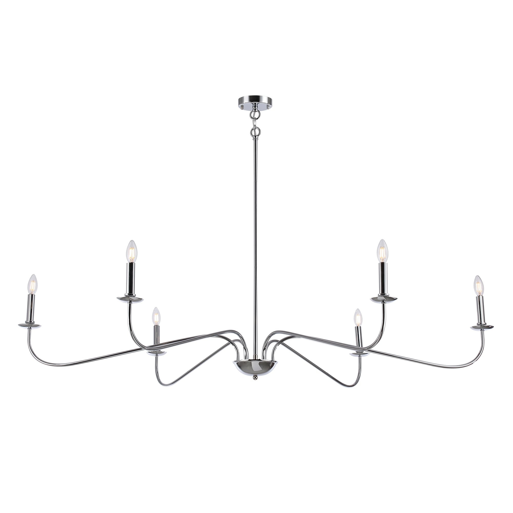 Lustre minimaliste à 6 lumières de 64 pouces, noir mat, or et chrome - N/A