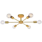 Plafonnier semi-encastré linéaire Sputnik industriel moderne à 6 lampes, à intensité variable
