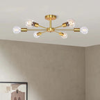 Plafonnier semi-encastré linéaire Sputnik industriel moderne à 6 lampes, à intensité variable