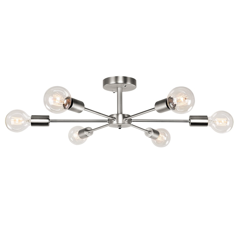 Plafonnier semi-encastré linéaire Sputnik industriel moderne à 6 lampes, à intensité variable