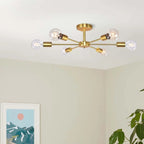 Plafonnier semi-encastré linéaire Sputnik industriel moderne à 6 lampes, à intensité variable