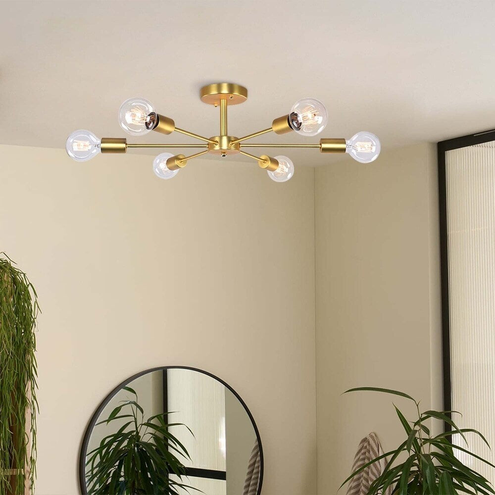 Plafonnier semi-encastré linéaire Sputnik industriel moderne à 6 lampes, à intensité variable