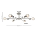Plafonnier semi-encastré linéaire Sputnik industriel moderne à 6 lampes, à intensité variable