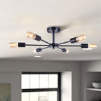 Plafonnier semi-encastré linéaire Sputnik industriel moderne à 6 lampes, à intensité variable