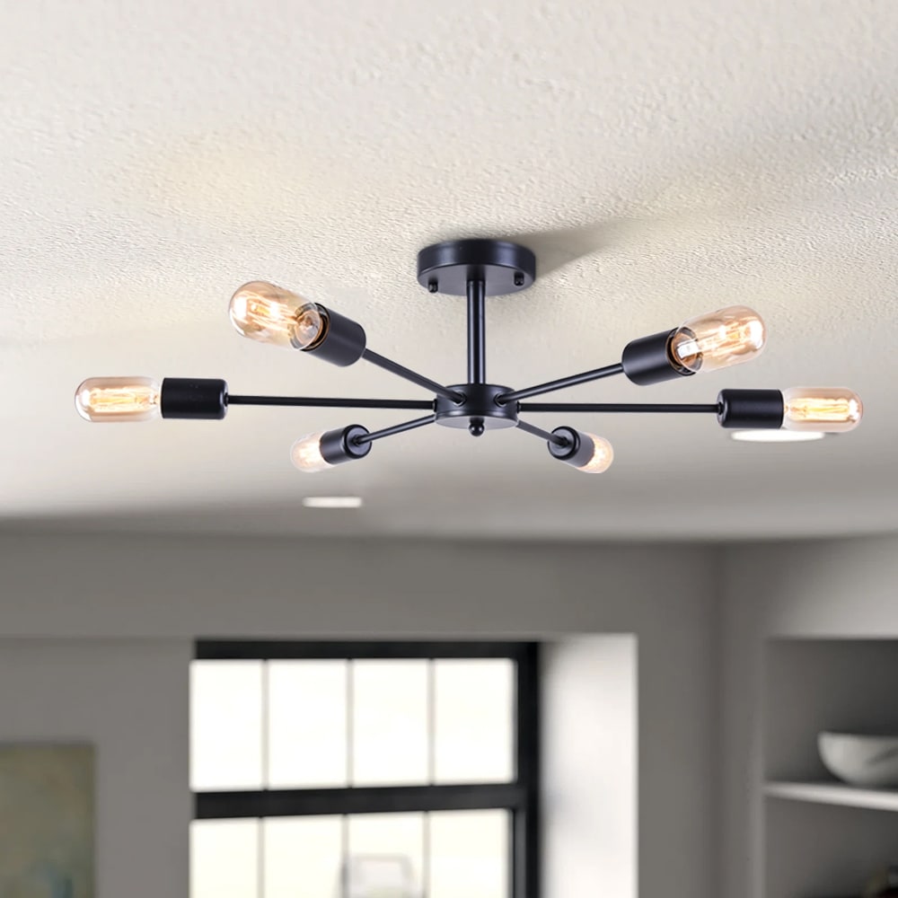 Plafonnier semi-encastré linéaire Sputnik industriel moderne à 6 lampes, à intensité variable