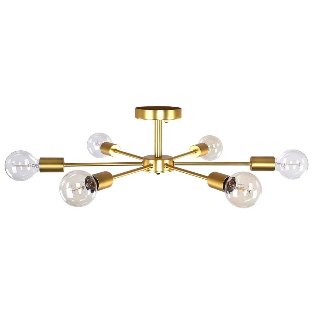 Plafonnier semi-encastré linéaire Sputnik industriel moderne à 6 lampes, à intensité variable