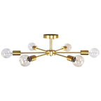 Plafonnier semi-encastré linéaire Sputnik industriel moderne à 6 lampes, à intensité variable