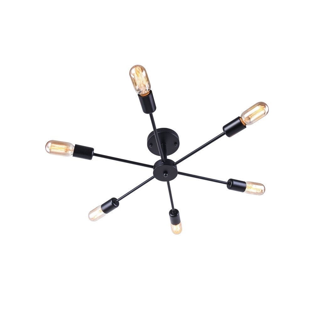 Plafonnier semi-encastré linéaire Sputnik industriel moderne à 6 lampes, à intensité variable