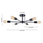 Plafonnier semi-encastré linéaire Sputnik industriel moderne à 6 lampes, à intensité variable