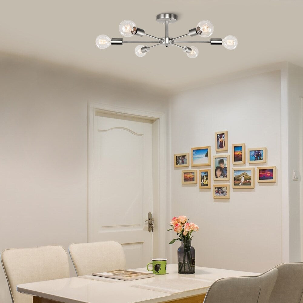 Plafonnier semi-encastré linéaire Sputnik industriel moderne à 6 lampes, à intensité variable