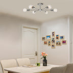 Plafonnier semi-encastré linéaire Sputnik industriel moderne à 6 lampes, à intensité variable