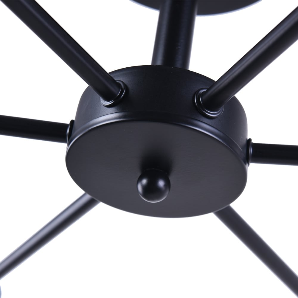 Plafonnier semi-encastré linéaire Sputnik industriel moderne à 6 lampes, à intensité variable