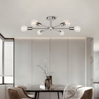 Plafonnier semi-encastré linéaire Sputnik industriel moderne à 6 lampes, à intensité variable