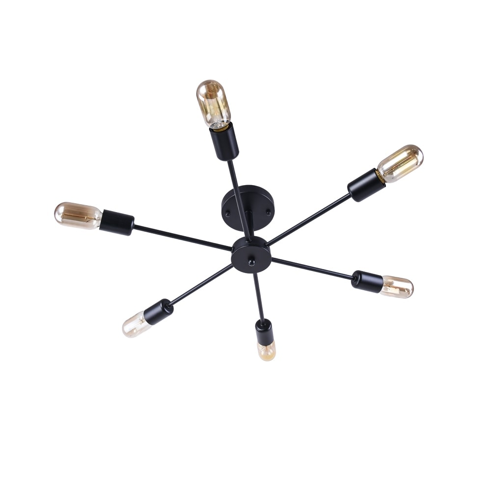 Plafonnier semi-encastré linéaire Sputnik industriel moderne à 6 lampes, à intensité variable
