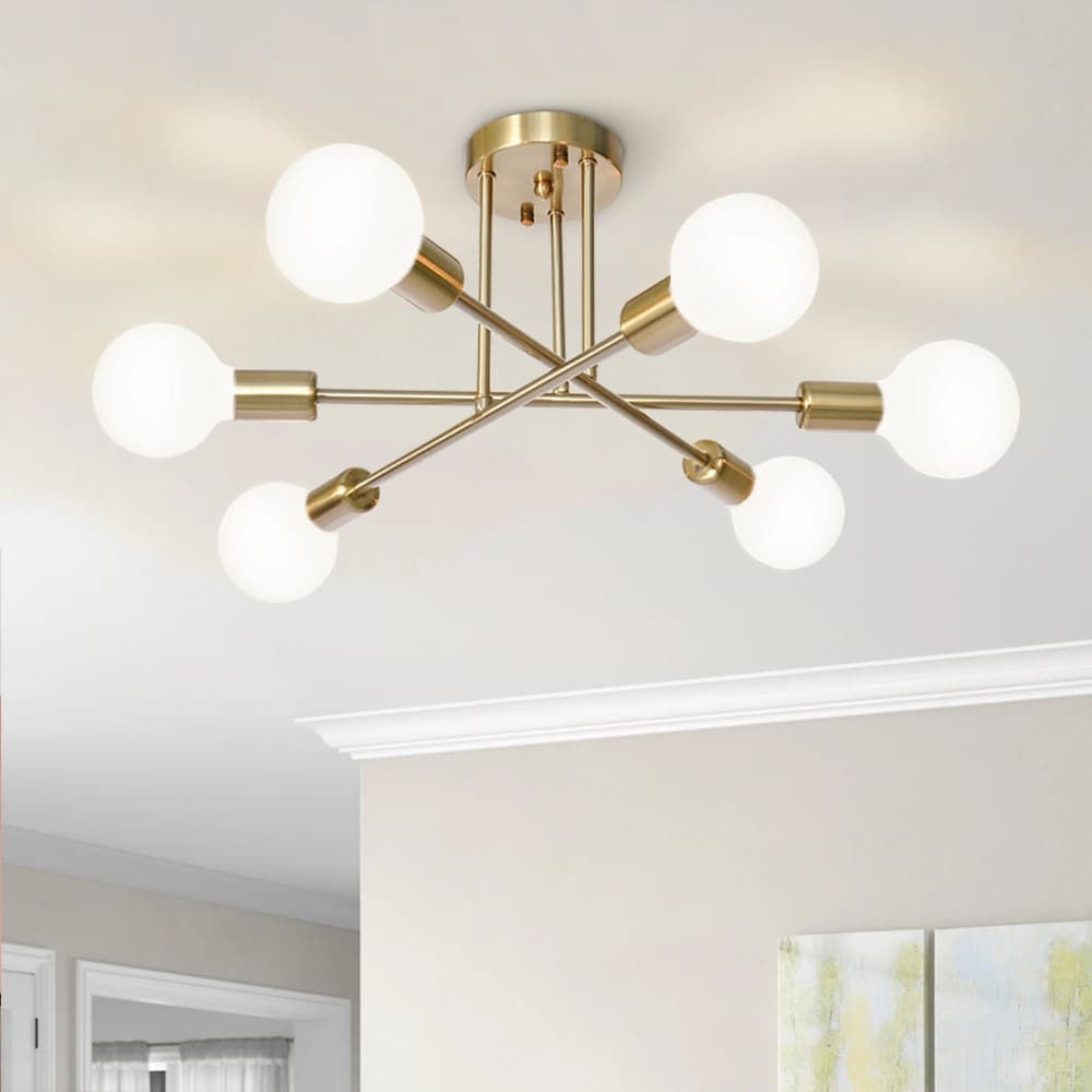 Plafonnier semi-encastré moderne industriel linéaire à 6 lumières de style branche Spoutnik