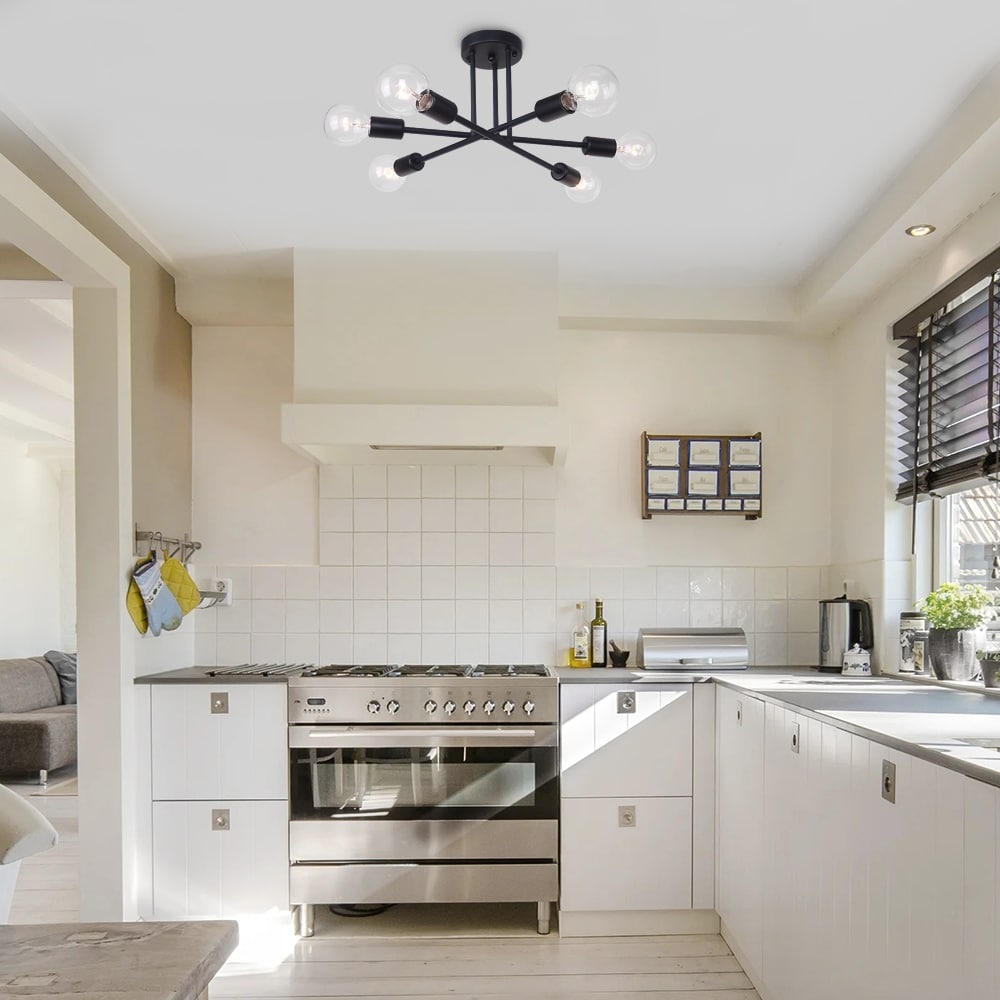 Plafonnier semi-encastré moderne industriel linéaire à 6 lumières de style branche Spoutnik