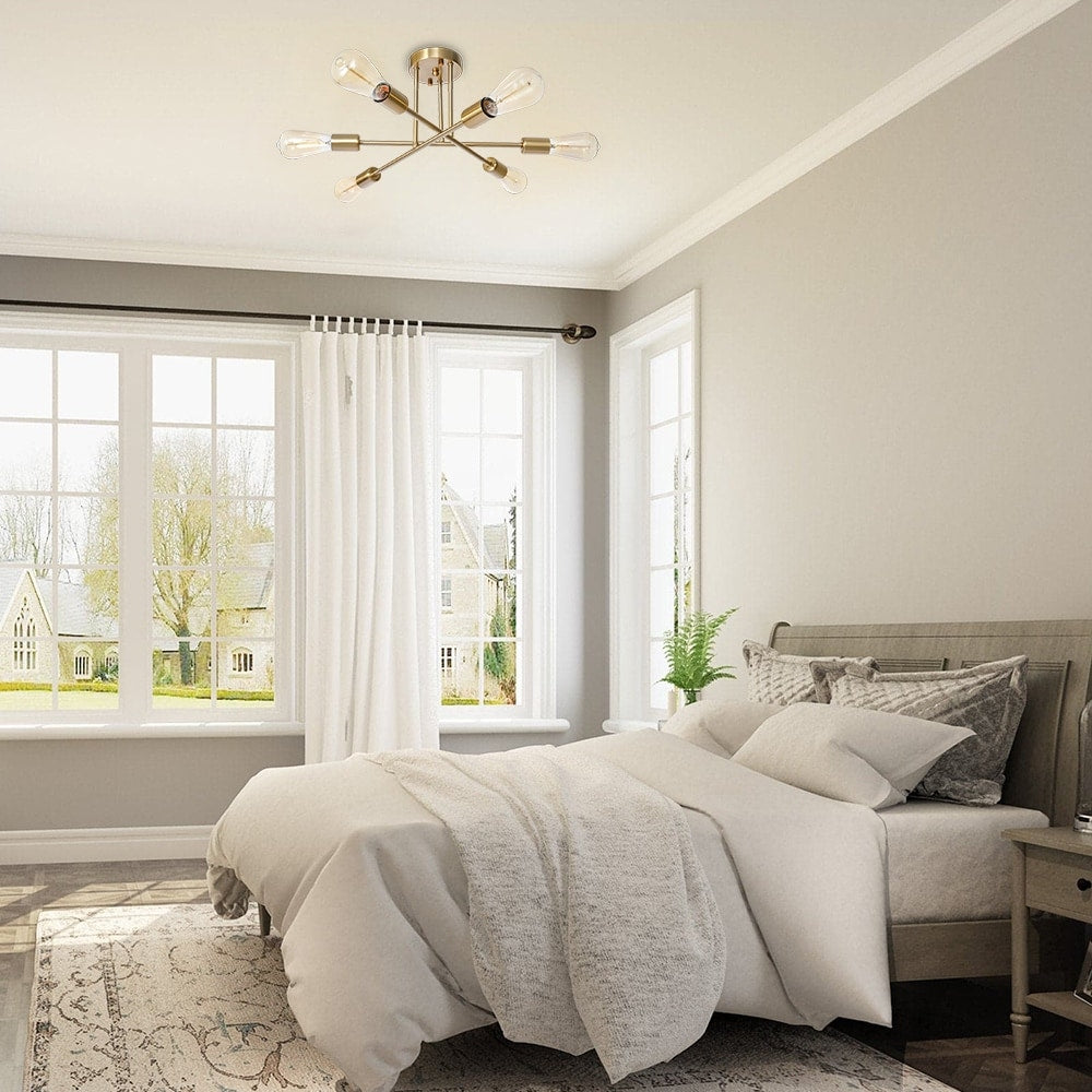 Plafonnier semi-encastré moderne industriel linéaire à 6 lumières de style branche Spoutnik