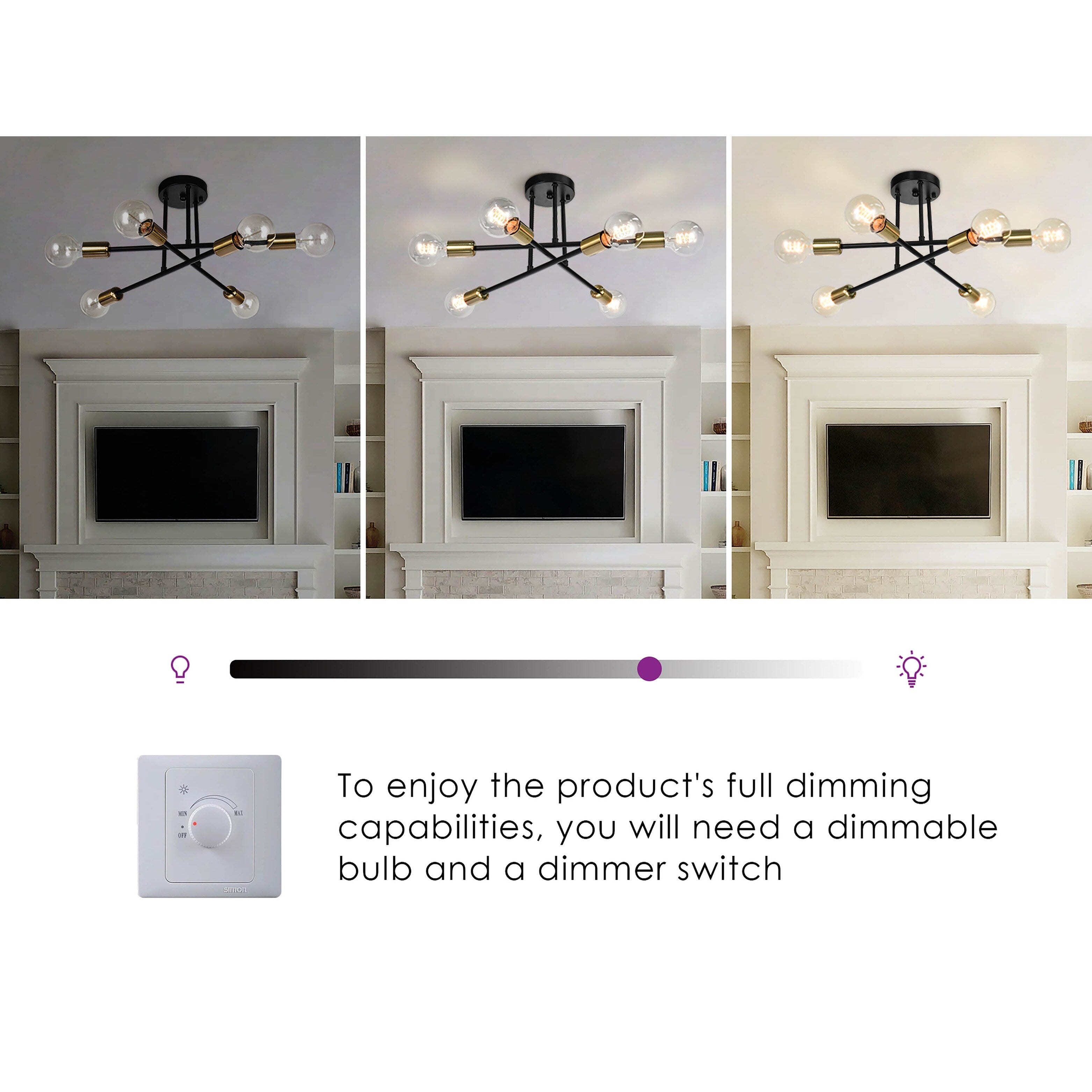 Plafonnier semi-encastré moderne industriel linéaire à 6 lumières de style branche Spoutnik