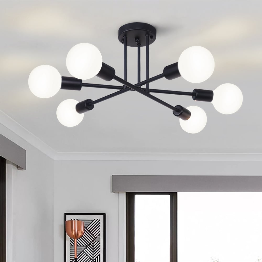 Plafonnier semi-encastré moderne industriel linéaire à 6 lumières de style branche Spoutnik