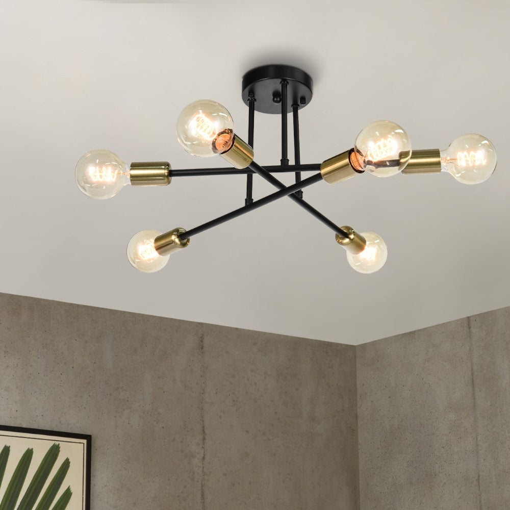 Plafonnier semi-encastré moderne industriel linéaire à 6 lumières de style branche Spoutnik