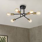 Plafonnier semi-encastré moderne industriel linéaire à 6 lumières de style branche Spoutnik