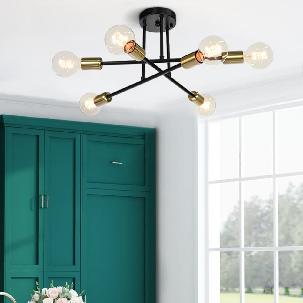 Plafonnier semi-encastré moderne industriel linéaire à 6 lumières de style branche Spoutnik