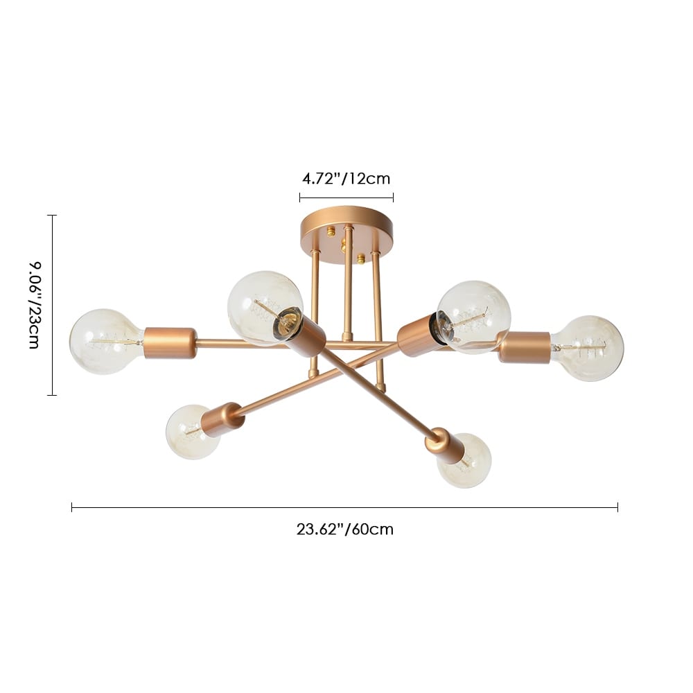 Plafonnier semi-encastré moderne industriel linéaire à 6 lumières de style branche Spoutnik