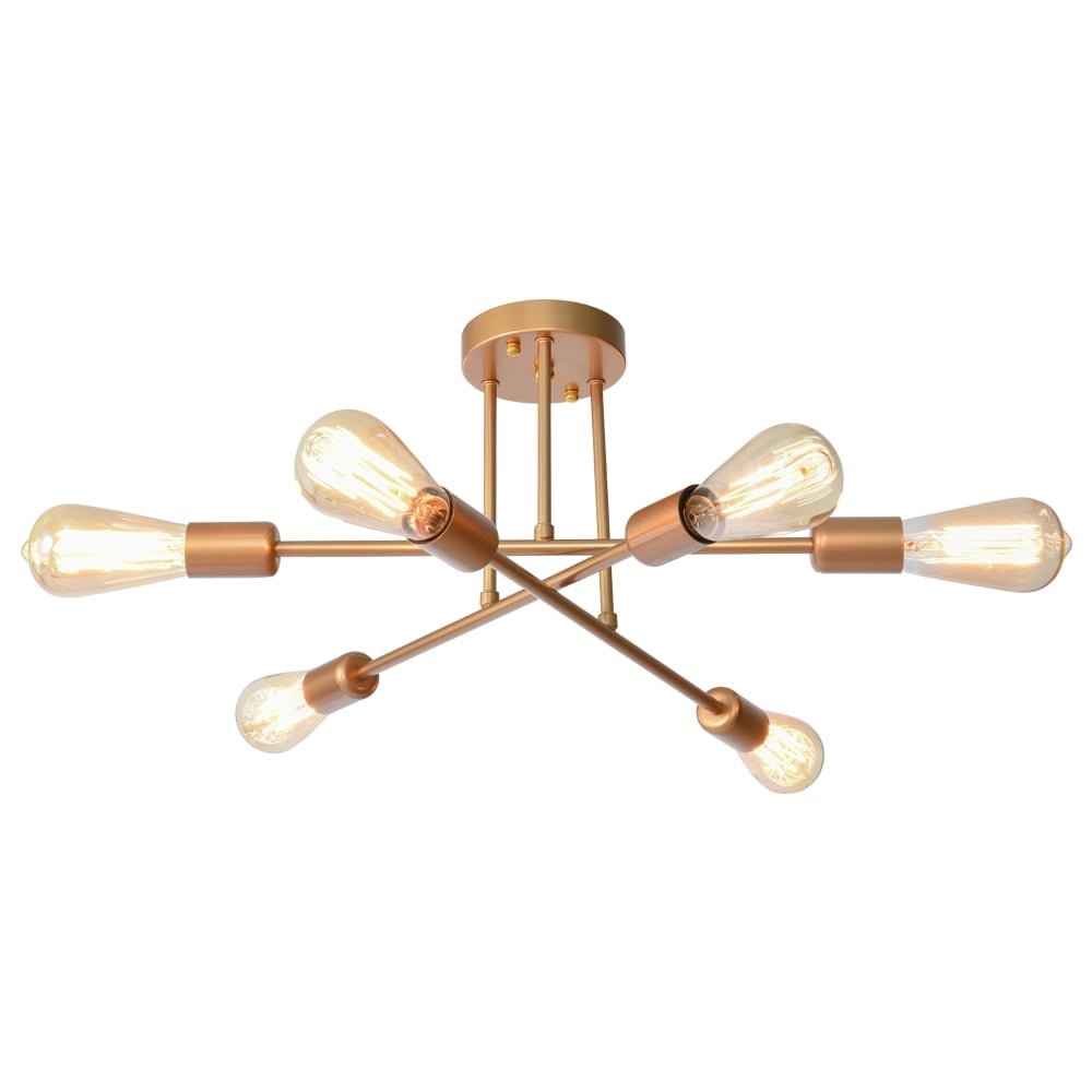 Plafonnier semi-encastré moderne industriel linéaire à 6 lumières de style branche Spoutnik