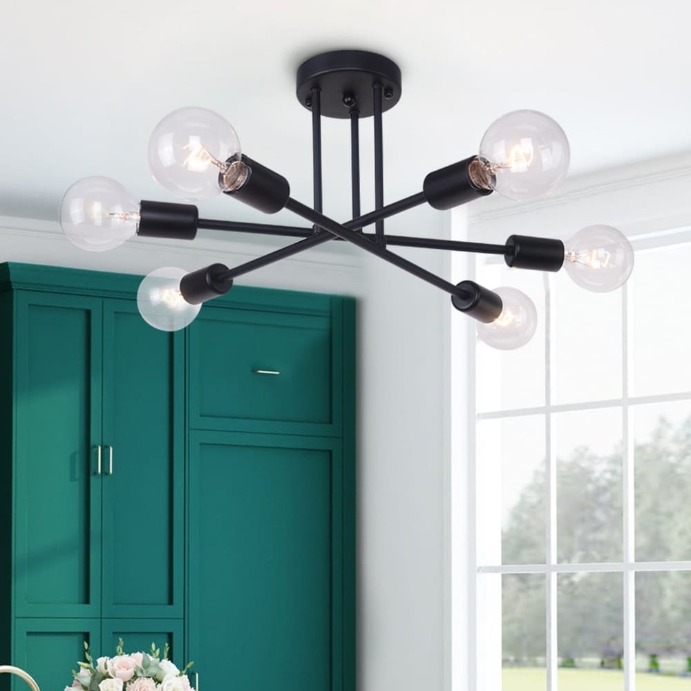 Plafonnier semi-encastré moderne industriel linéaire à 6 lumières de style branche Spoutnik