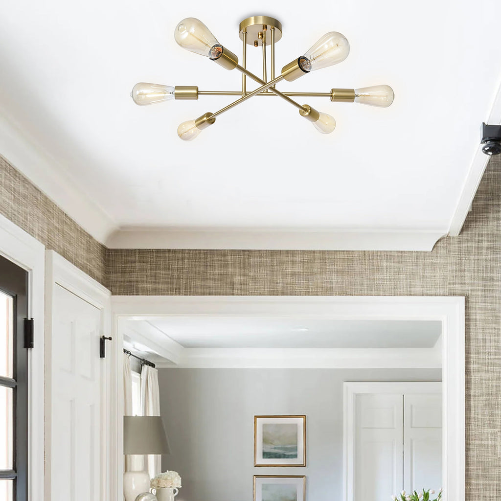 Plafonnier semi-encastré moderne industriel linéaire à 6 lumières de style branche Spoutnik