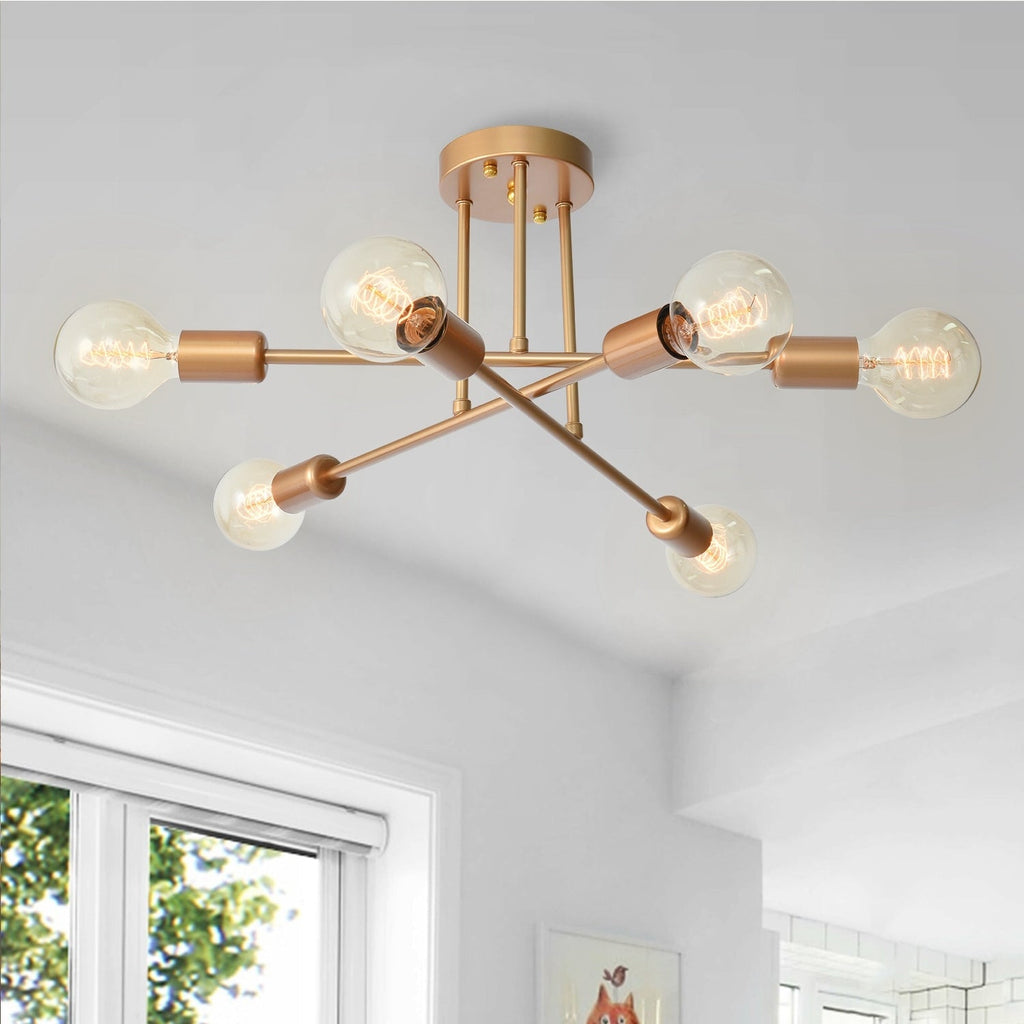 Plafonnier semi-encastré moderne industriel linéaire à 6 lumières de style branche Spoutnik