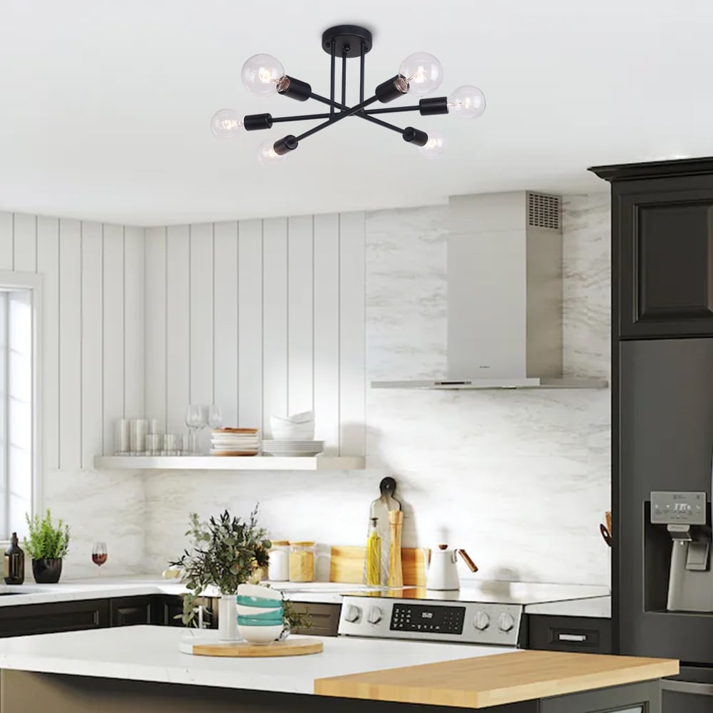 Plafonnier semi-encastré moderne industriel linéaire à 6 lumières de style branche Spoutnik