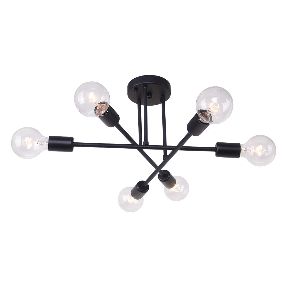Plafonnier semi-encastré moderne industriel linéaire à 6 lumières de style branche Spoutnik
