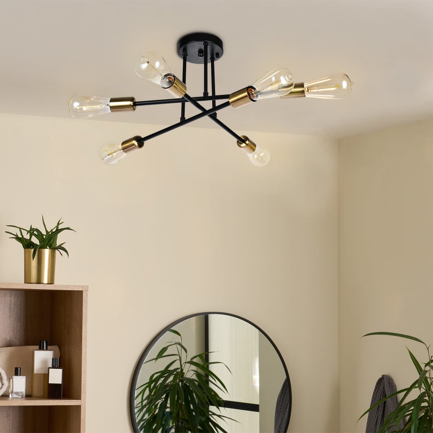 Plafonnier semi-encastré moderne industriel linéaire à 6 lumières de style branche Spoutnik