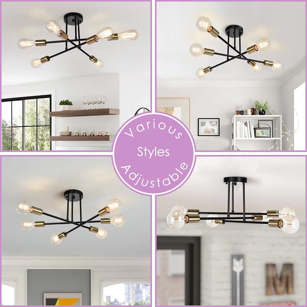 Plafonnier semi-encastré moderne industriel linéaire à 6 lumières de style branche Spoutnik