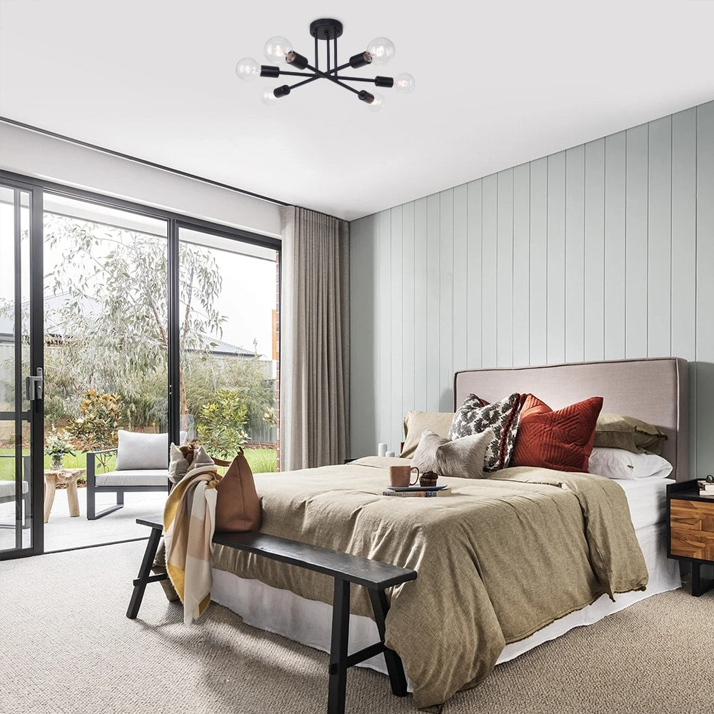 Plafonnier semi-encastré moderne industriel linéaire à 6 lumières de style branche Spoutnik