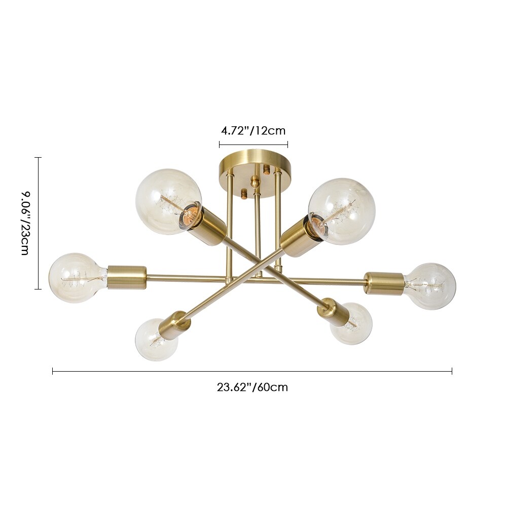 Plafonnier semi-encastré moderne industriel linéaire à 6 lumières de style branche Spoutnik