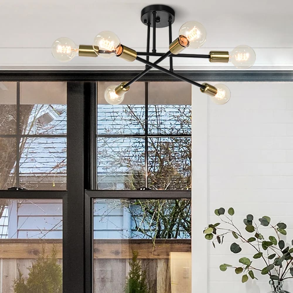 Plafonnier semi-encastré moderne industriel linéaire à 6 lumières de style branche Spoutnik