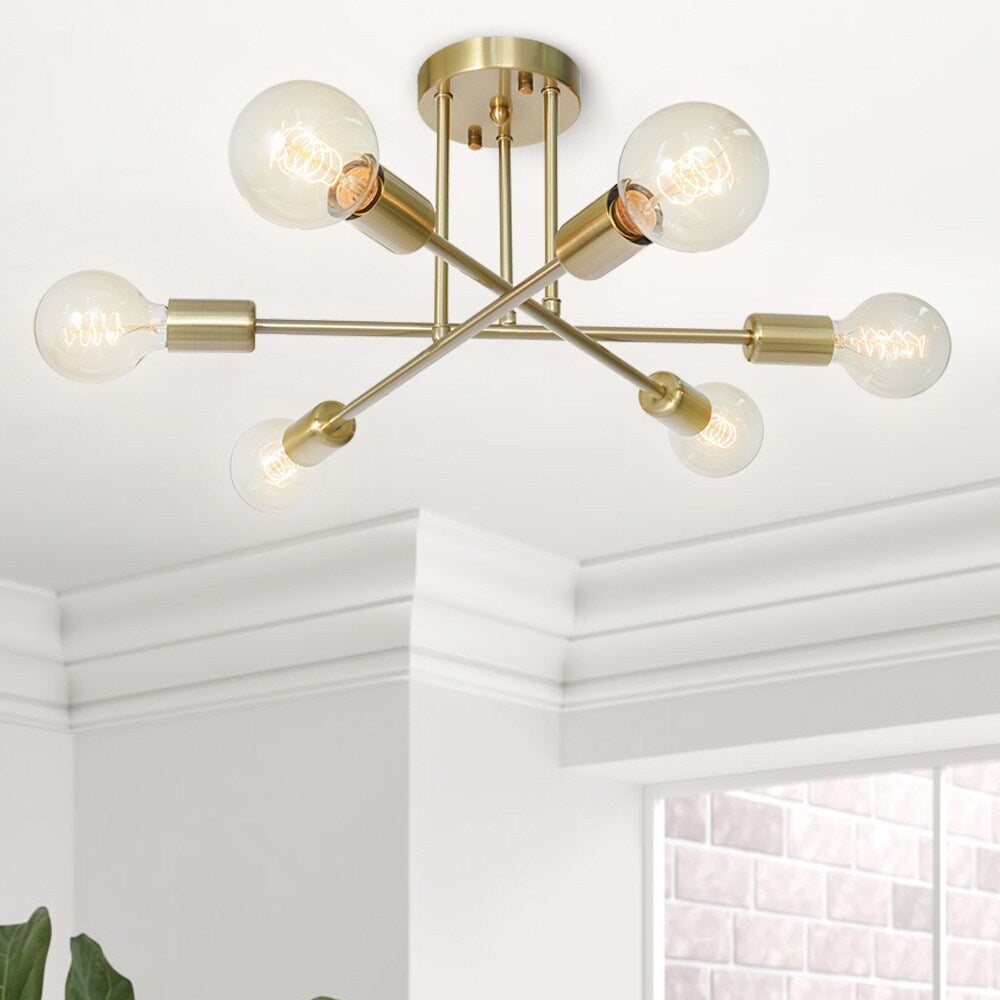 Plafonnier semi-encastré moderne industriel linéaire à 6 lumières de style branche Spoutnik