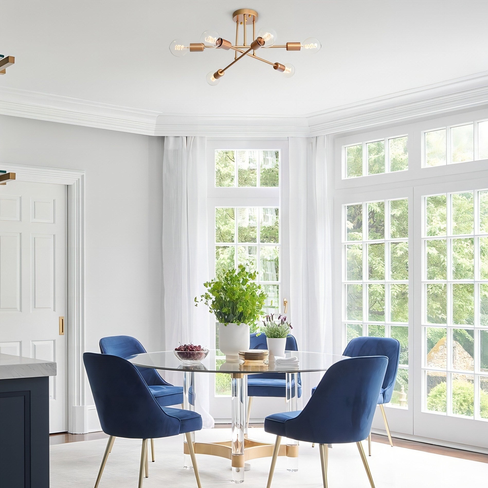 Plafonnier semi-encastré moderne industriel linéaire à 6 lumières de style branche Spoutnik