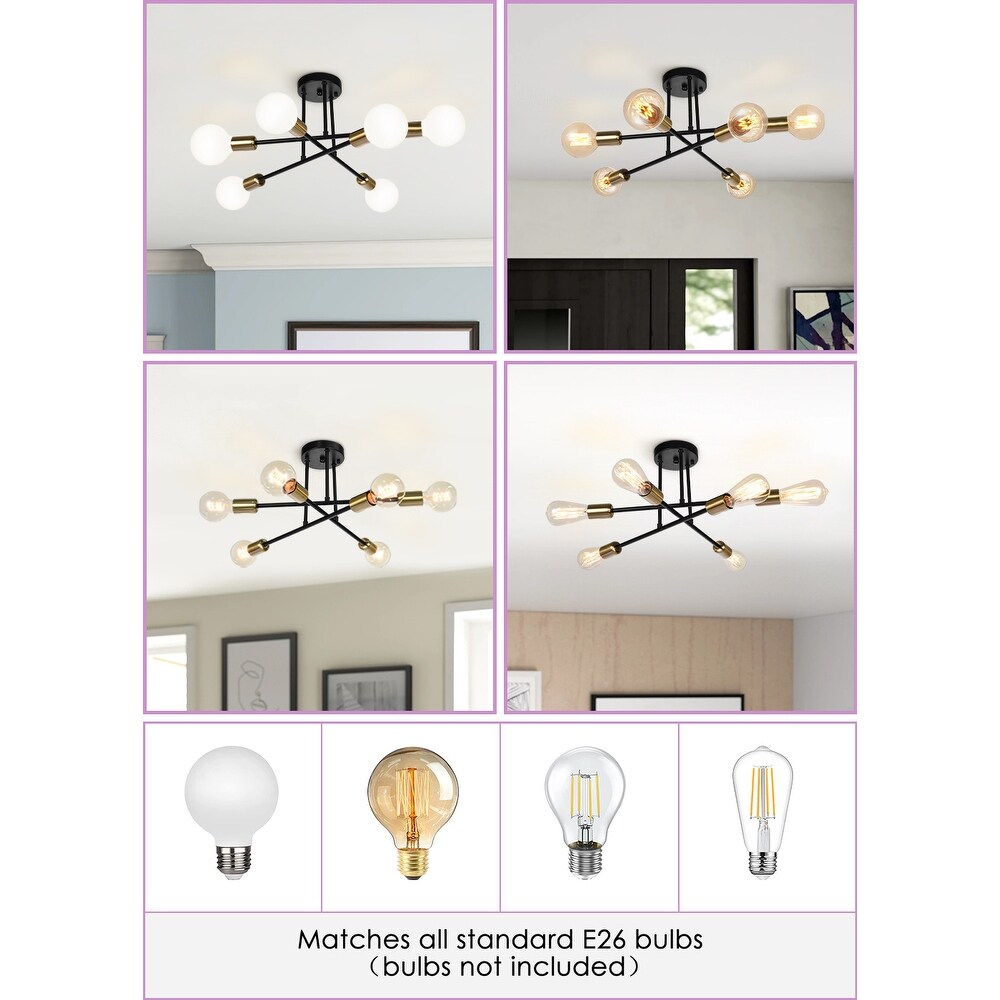 Plafonnier semi-encastré moderne industriel linéaire à 6 lumières de style branche Spoutnik