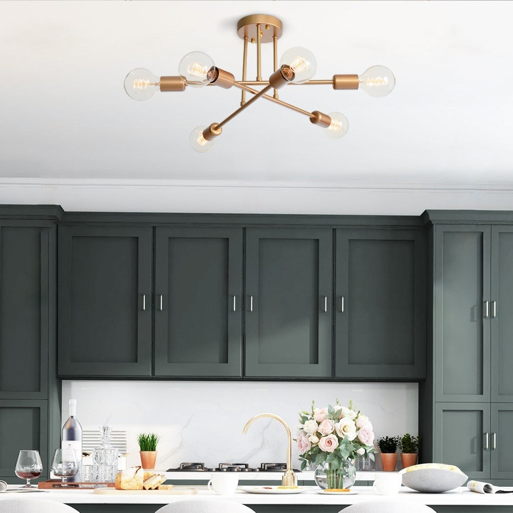 Plafonnier semi-encastré moderne industriel linéaire à 6 lumières de style branche Spoutnik