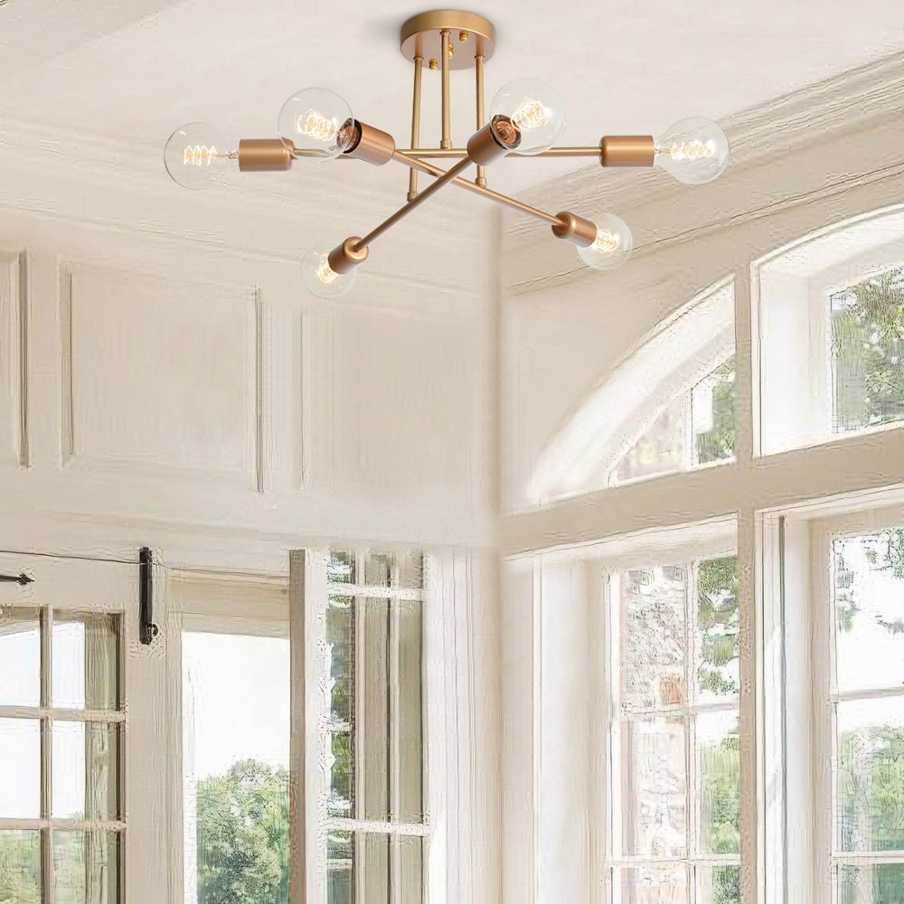 Plafonnier semi-encastré moderne industriel linéaire à 6 lumières de style branche Spoutnik